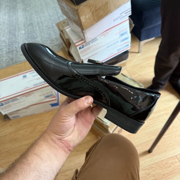 Santimon Men's US 8, 12 Black Patent Leather Wingtip Tassel Loafers Dress Shoes - Picture 7 of 12